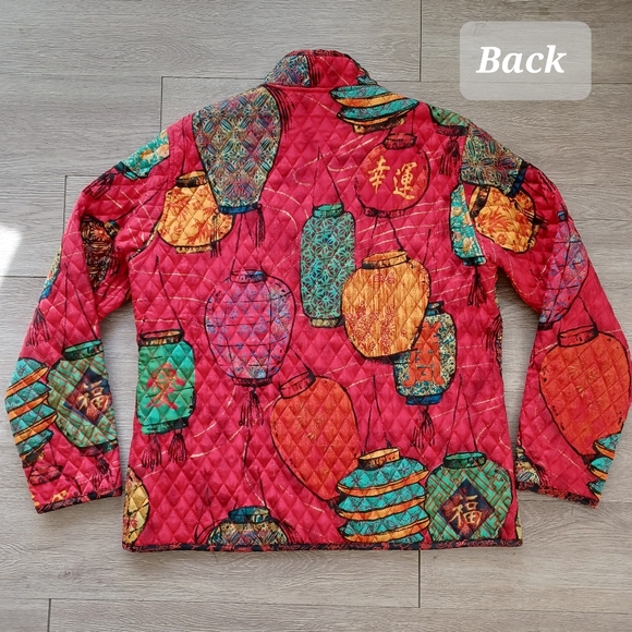 🔺️SOLD!Chico's 100% Silk Quilted Jacket Size L (Chico's 2) Red Chinese Lantern - Picture 13 of 14